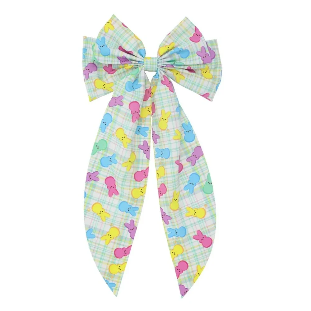Peeps Easter Hair Bow – Plaid Checker Pattern – 8